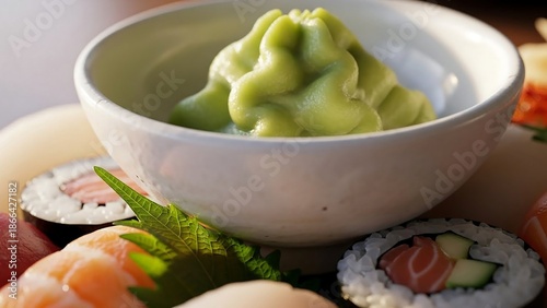 Delicious sushi and wasabi for a tasty Japanese meal