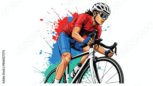 Dynamic cyclist in action - vector illustration Vector, illustration