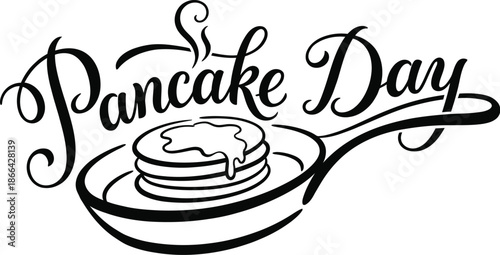 Pancake Day calligraphy lettering with frying pan graphic illustration