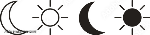 PrintVector icon set of sun and moon symbols representing day and night cycles, light and dark, weather forecasting, and astronomy,