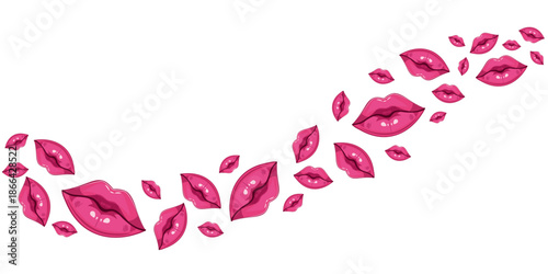 Kiss waves floating, lips, isolated on white background. Romantic heart shaped decoration for Valentine's Day for greeting cards, posters and wedding designs. Flat vector illustration.