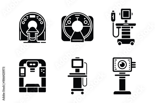 Medical diagnostic imaging and scanner equipment icons