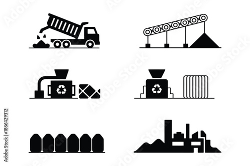 Industrial machinery and heavy factory equipment icons