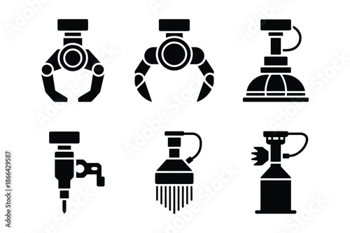 Industrial Robotic Arm and Automation Tool Icons