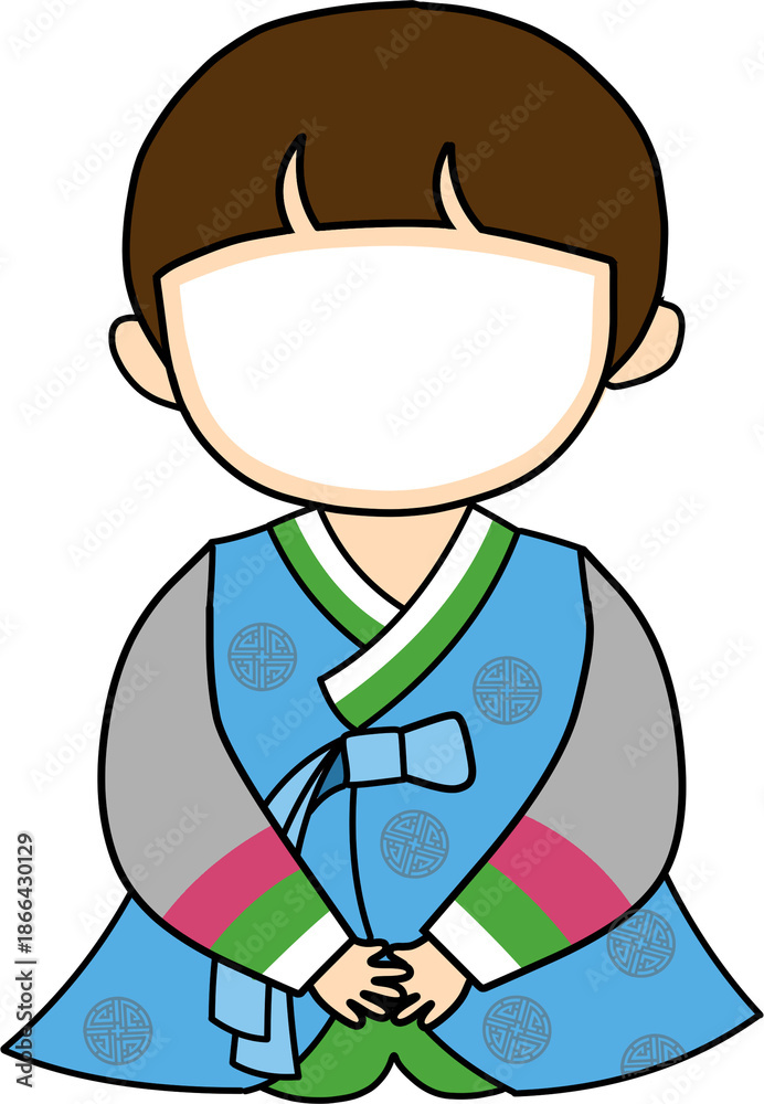 Obraz premium 한복입고 앉아있는 남자 어린이 얼굴합성