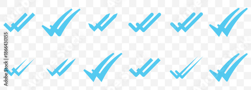 Double check icon tick symbol confirmation, approval, success icons. Check mark icon. Single and double ticks. Confirmation and read message status symbol. Used in chat, tasks, and notifications sign.