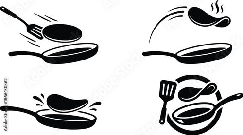 Pancake flipping motion illustration in modern flat vector style