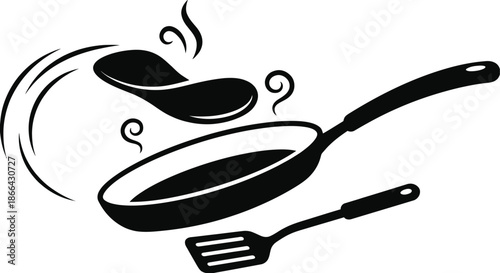 Pancake flipping motion illustration in modern flat vector style