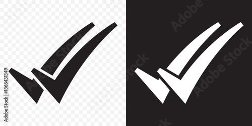Double checking icon. Green, blue and black double tick, check mark. Flat done sticker icon isolated on white. Accept button. Good for web and software interfaces. Vector illustration. EPS 10.