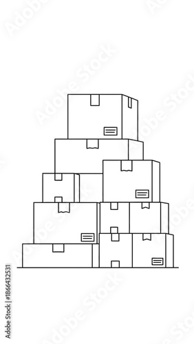 Minimalist line art stack of cardboard boxes, symbolizing efficient delivery and organized logistics for e-commerce