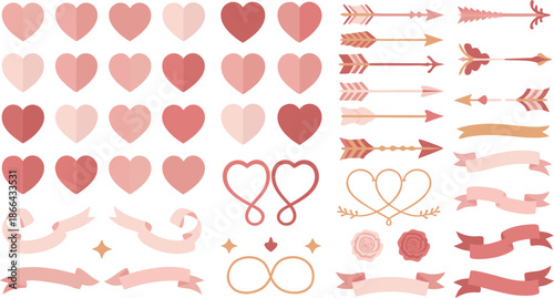 Set of minimal Valentine's Day icons including hearts, rings, and gifts.