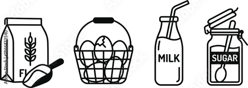 Pancake ingredients set including flour eggs milk and sugar icons