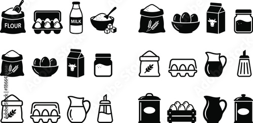 Pancake ingredients set including flour eggs milk and sugar icons