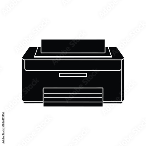 Black Printer Design with Paper Tray and Open Slot Vector Illustration