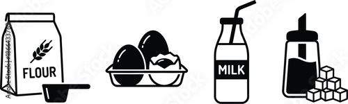 Pancake ingredients set including flour eggs milk and sugar icons
