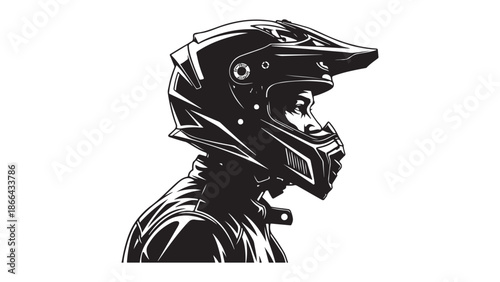 Motocross rider helmet profile illustration Vector, illustration
