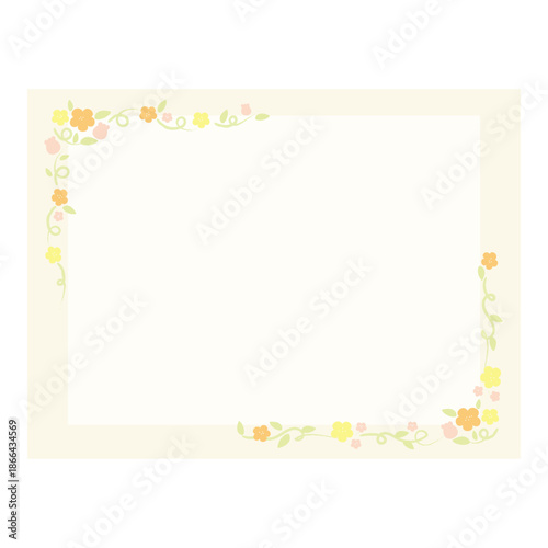 Soft Pastel Colored Floral Vine Corner Accent Rectangle Frame Template Vector Illustration