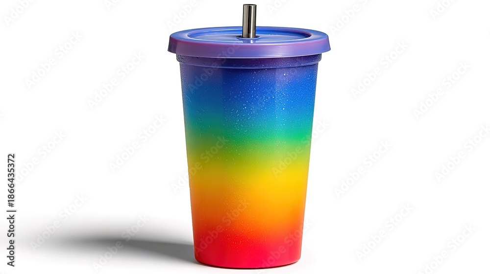 Obraz premium Gradient Colorful Plastic Tumbler with Straw for Cold Drink Beverage