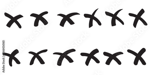 . Cross box x check mark checkbox v list vector draw hand drawn sketch doodle brush marker checklist symbol wrong right circle. Vector 