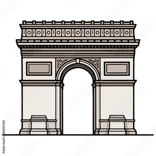 Arc de Triomphe Paris Monument Line Art Vector Illustration of Famous French Landmark