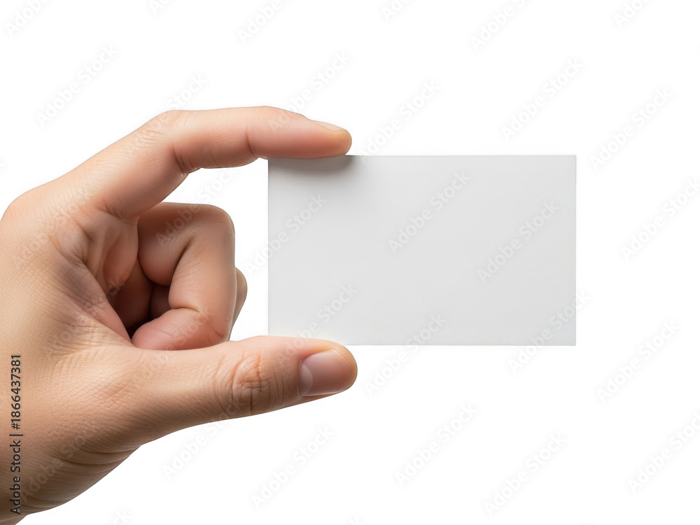 Obraz premium Hand holding blank business card isolated on transparent background