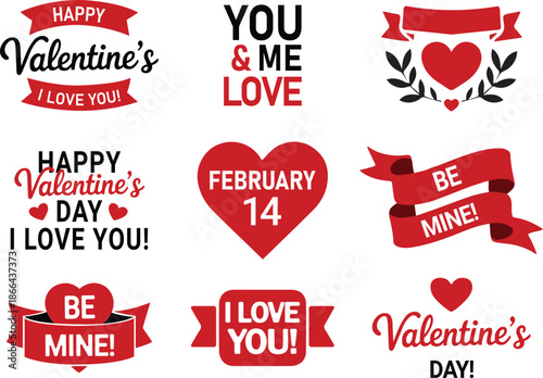 Valentines day text and icon set for romantic celebrations