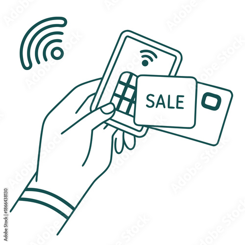 NFC Wireless Payment Symbol Paired with Discount Elements for Digital Shopping Experiences