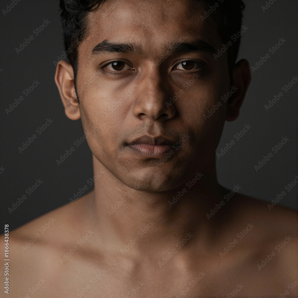 Fototapeta premium Portrait of a Confident South Asian Man with Dramatic Low-Key Lighting