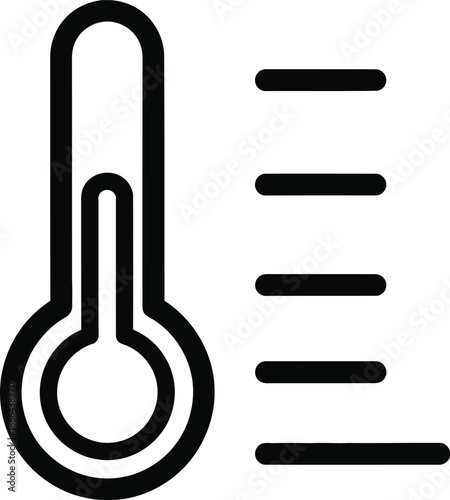 Classic line art icon of a thermometer showing a moderate temperature reading