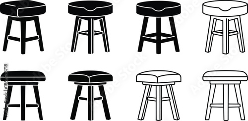 Bar stool and chair icons set vector illustration