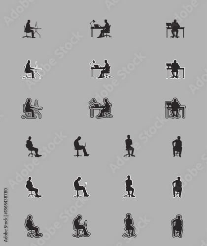 Human People SilhouettesDifferent Poses Isolated Vector