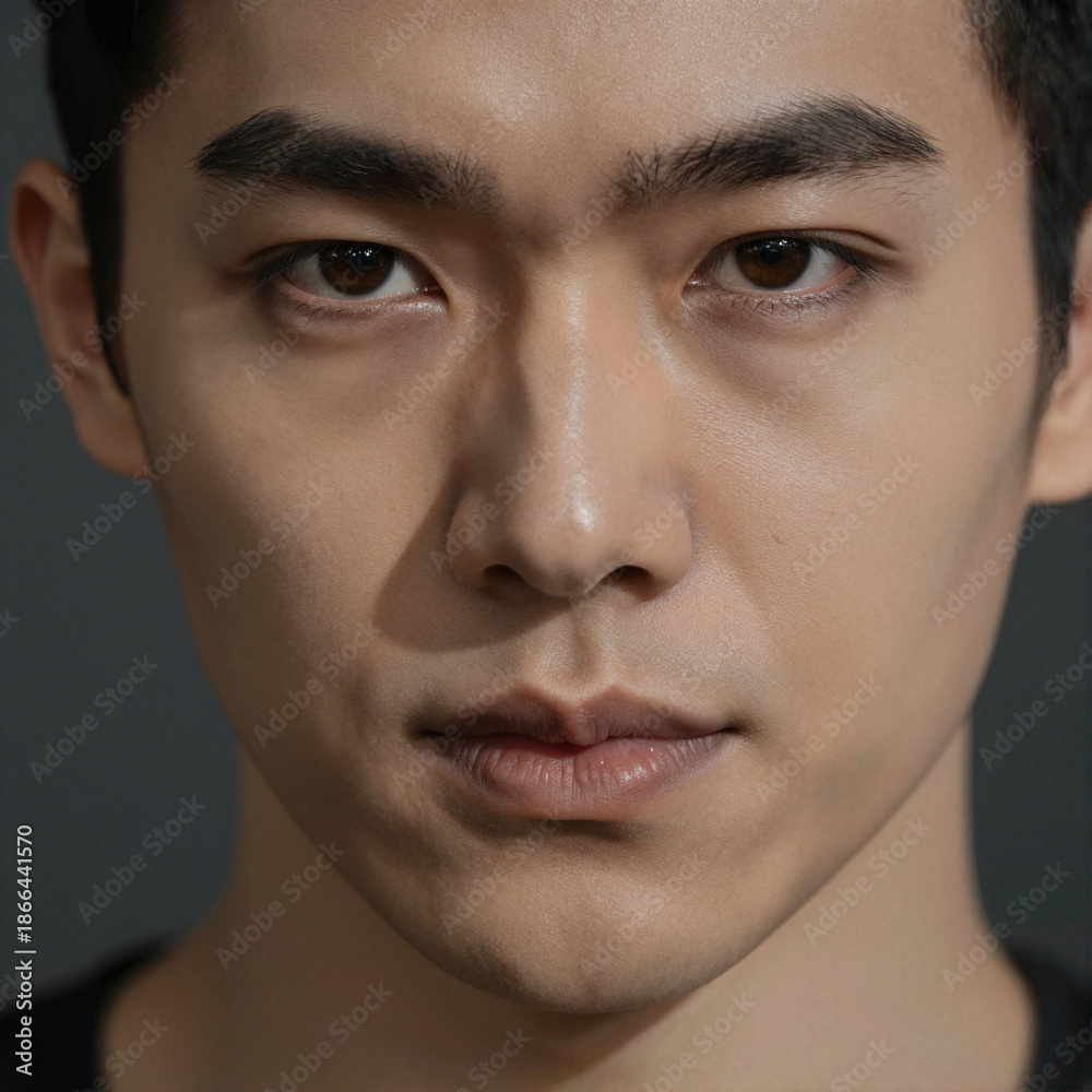 Obraz premium Editorial-Style Portrait of an East Asian Man with Intense Expression