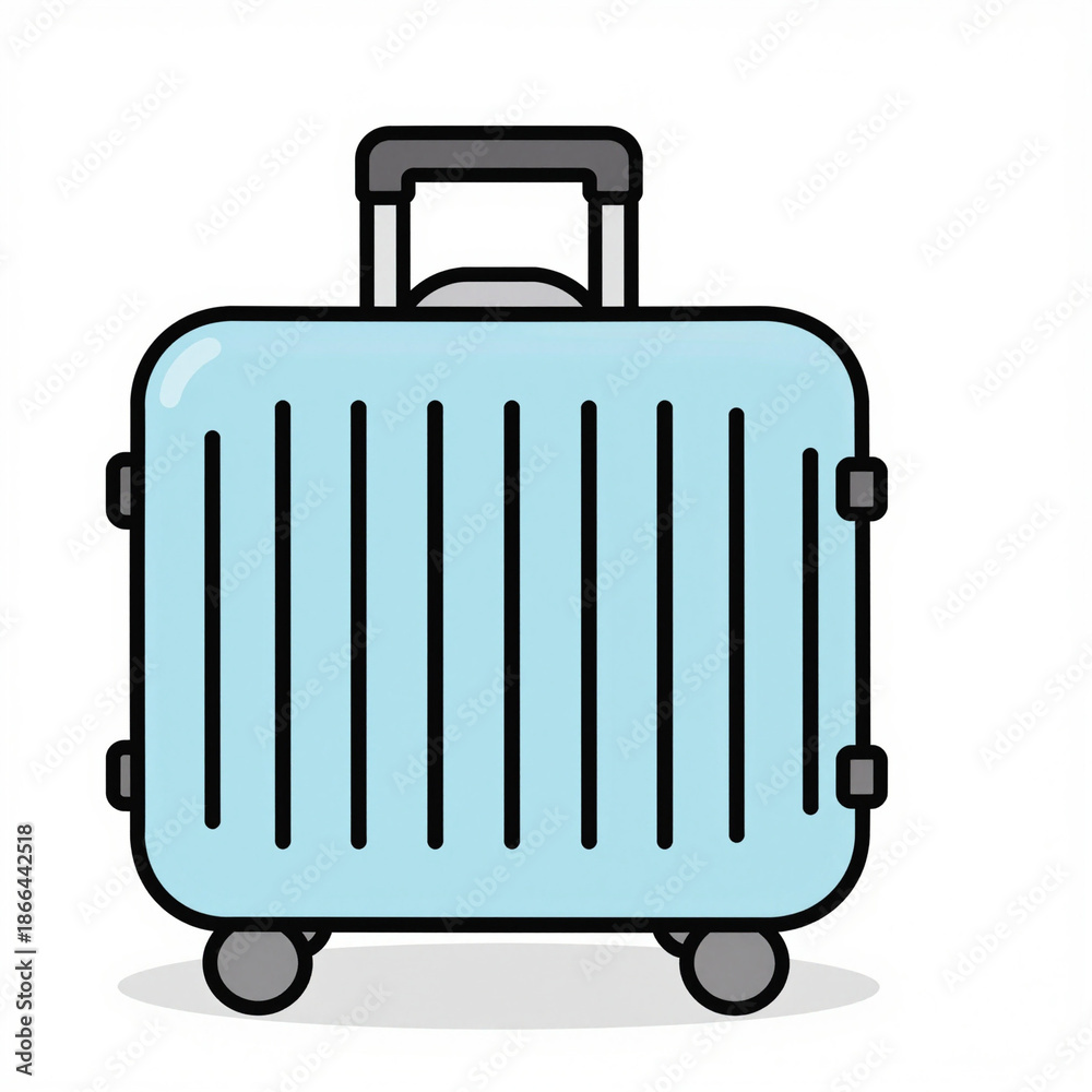 Fototapeta premium Minimalist Cartoon Illustration of a Light Blue Suitcase with Bold Outlines