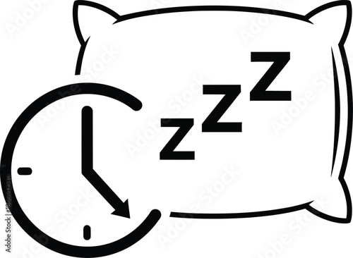 Sleep time icon with a pillow and clock, illustrating healthy sleep schedule and rest