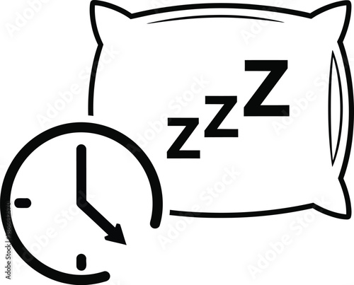 Sleep time icon featuring a pillow with 'zzz' and an analog clock representing rest and schedule