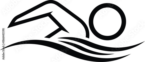Minimalist icon of a swimmer performing a stroke in water, symbolizing aquatic sports and recreation