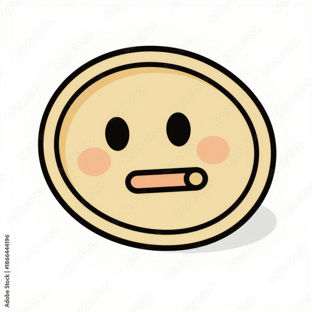 Fototapeta premium Minimalist cartoon coin with cute, surprised expression, bold outlines, and flat colors on a white background