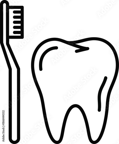 An illustration of a toothbrush next to a healthy tooth, representing dental hygiene and oral care