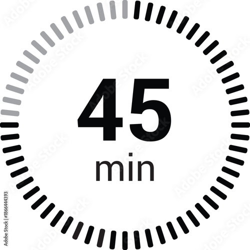 45 minutes timer stopwatch or countdown icon vector isolated on white background