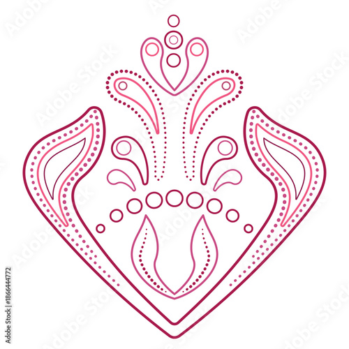 Ornamental design element of curved lines and shapes. Refine decor in ethnic style. Floral Indian ornament. Red pink contours on white background