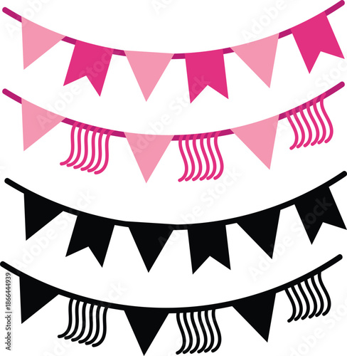 Colorful pink and black valentine's day party bunting flags with fringe for celebration decoration