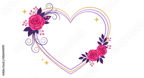 Romantic Heart Frame with Roses for Love, Wedding, Valentine's Day, Celebrations, Invitations, and Greeting Cards