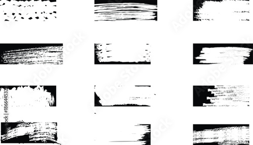 Collection of 12 distressed black and white rectangular textures