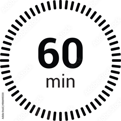 60 minutes timer stopwatch or countdown icon vector isolated on white background