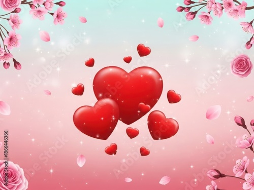Floating hearts amidst blossoms