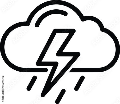 Outline icon of a storm cloud with lightning and rain, symbolizing severe weather