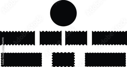 Black scalloped rectangle and circle shape set for labels, badges, stickers and decorative design flat vector illustration