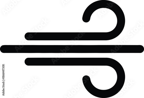 Simple black line icon illustrating wind or air movement on a clear white background