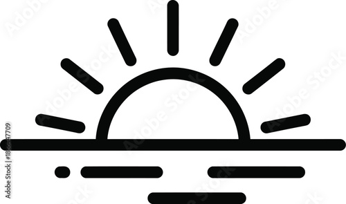Minimalist icon illustrating a vibrant sunrise or serene sunset over the horizon