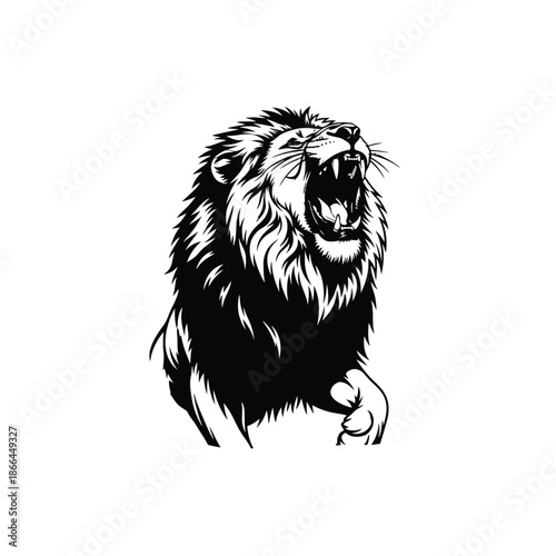 Photos Roaring Lion Silhouette, Powerful Animal, Black and White Vector Art